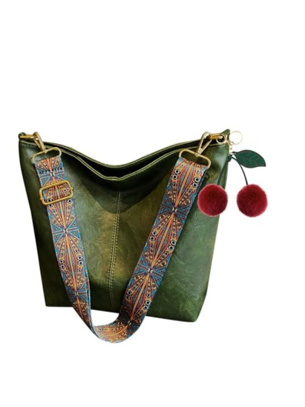 Vegan Leather Crossbody Bag for Women Hobo Bucket Shoulder Bag with Zipper &